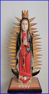 Alfredo Rodriguez 24 Nuestra Senora de Guadalupe Carved Wood Bulto 1997 SIGNED