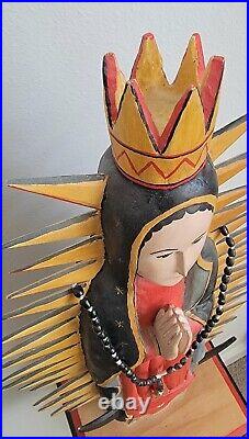 Alfredo Rodriguez 24 Nuestra Senora de Guadalupe Carved Wood Bulto 1997 SIGNED