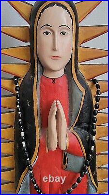 Alfredo Rodriguez 24 Nuestra Senora de Guadalupe Carved Wood Bulto 1997 SIGNED