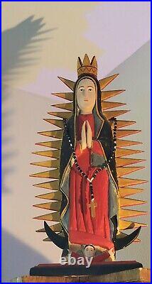 Alfredo Rodriguez 24 Nuestra Senora de Guadalupe Carved Wood Bulto 1997 SIGNED