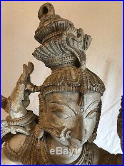 Amazing Antique Lifesize Tibet India Carved Wood Temple Sculpture God REDUCED