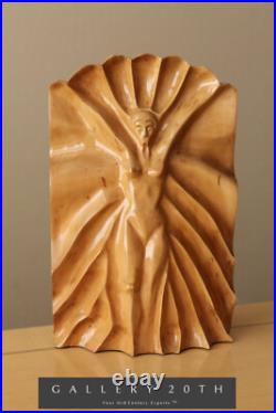 Amazing! Art Deco Handcarved Wood Sculpture! Vtg Beautiful 30's 40's Woman MCM