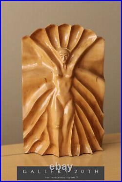 Amazing! Art Deco Handcarved Wood Sculpture! Vtg Beautiful Statue 30s 40s Woman