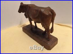 Amazing Carving Black Forest Wood Carved Cow Sculpture