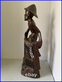 Amazing Detailed 16Wood Carved Handcrafted Sculpture of a Indonesian Fisherman