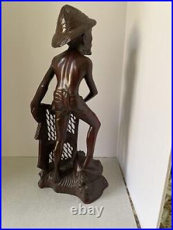 Amazing Detailed 16Wood Carved Handcrafted Sculpture of a Indonesian Fisherman