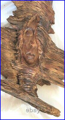 Amazing ORIGINAL SIGNED MICHAEL WOOD CARVING RESTING TREE / FOREST SPIRIT