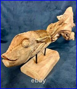 Amazing One Of A Kind Hand Carved Driftwood Fish Tabletop Display 21.5D