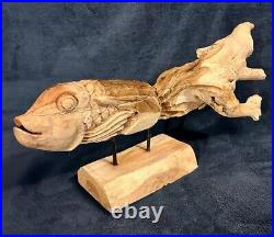 Amazing One Of A Kind Hand Carved Driftwood Fish Tabletop Display 21.5D