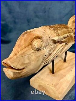 Amazing One Of A Kind Hand Carved Driftwood Fish Tabletop Display 21.5D