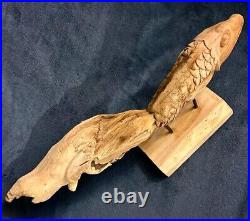 Amazing One Of A Kind Hand Carved Driftwood Fish Tabletop Display 21.5D