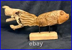 Amazing One Of A Kind Hand Carved Driftwood Fish Tabletop Display 21.5D