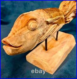 Amazing One Of A Kind Hand Carved Driftwood Fish Tabletop Display 21.5D