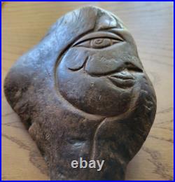 Ancient Rock Hard Carved Abstract Wood Face 9 x 6