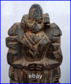 Ancient Wooden Carved South Indian Tribal Human Figure Standing On Base Statue