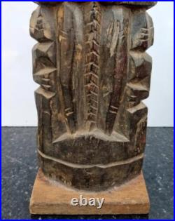 Ancient Wooden Carved South Indian Tribal Human Figure Standing On Base Statue