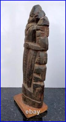 Ancient Wooden Carved South Indian Tribal Human Figure Standing On Base Statue