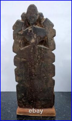 Ancient Wooden Carved South Indian Tribal Human Figure Standing On Base Statue