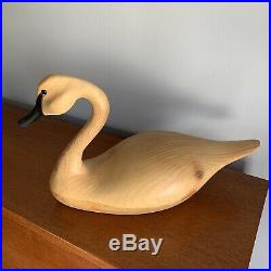 Andy Pouch Wood Carving Swan Vintage Signed Sculpture White Pine Decoy