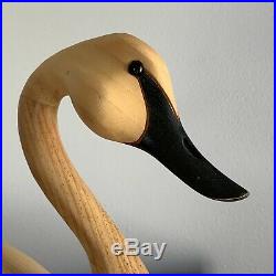Andy Pouch Wood Carving Swan Vintage Signed Sculpture White Pine Decoy