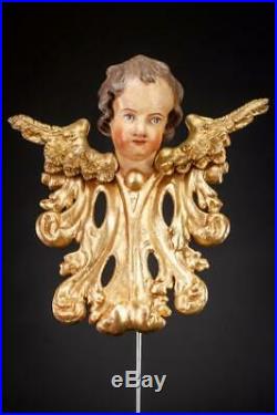 Angel Sculpture Antique 1700s Wood Carving Statue 18th Century Figure 14