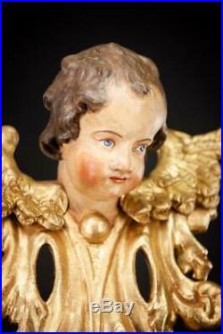 Angel Sculpture Antique 1700s Wood Carving Statue 18th Century Figure 14
