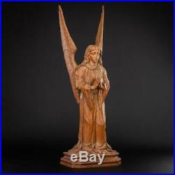 Angel Sculpture Archangel Statue Antique Carved Wood Figure Religious 20