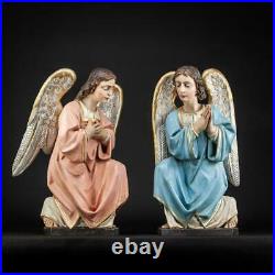 Angel Sculpture Pair Wooden Antique 18th / 19th Cent Church Wood Carving 18.3