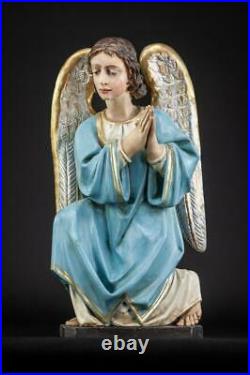 Angel Sculpture Pair Wooden Antique 18th / 19th Cent Church Wood Carving 18.3