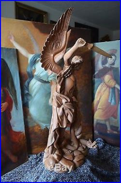 Angel Statue Hand Carved Wood Saint Archangel Michael Sculpture Religious 49'