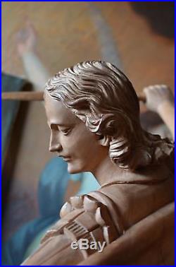 Angel Statue Hand Carved Wood Saint Archangel Michael Sculpture Religious 49'