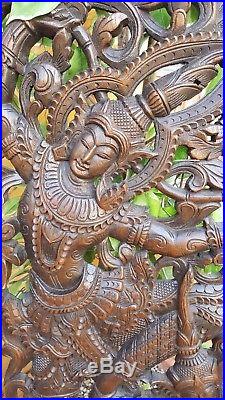 Angels On Elephant Wall Decor Teak Wood Art Sculpture Relief Panel Carving 4ft