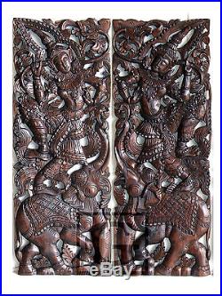 Angels on Elephant New Wood Carving Home Wall Panel Mural Decor Art Statue gtahy