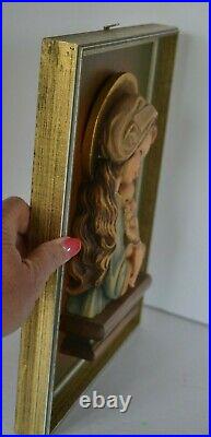 Anri Italy Ferrandiz Wood Carving Framed Plaque Madonna Child Mary Jesus Wall