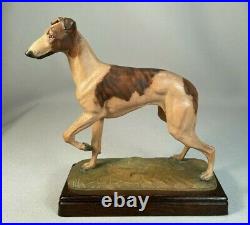 Anri Italy Wood Carving Of A Greyhound Dog By Helmut Diller, Large Size, Superb