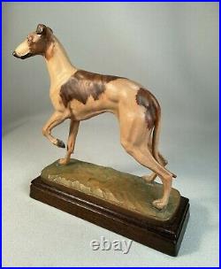 Anri Italy Wood Carving Of A Greyhound Dog By Helmut Diller, Large Size, Superb