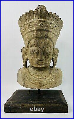Antique 16 Wooden Hand-Carved Buddhist Meditation Statue Bust Antique 16 Wooden Hand-Carved Buddhist Meditation Statue Bust