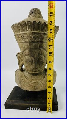 Antique 16 Wooden Hand-Carved Buddhist Meditation Statue Bust Antique 16 Wooden Hand-Carved Buddhist Meditation Statue Bust