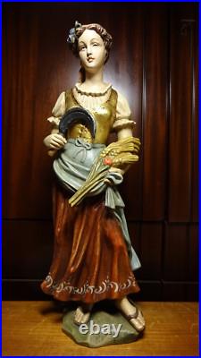 Antique 17 Hand Carved Wood Saint Notburga Female Farmer Farmwife Statue Figure