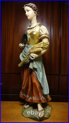 Antique 17 Hand Carved Wood Saint Notburga Female Farmer Farmwife Statue Figure