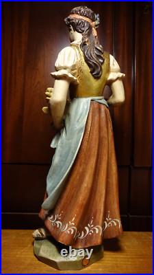 Antique 17 Hand Carved Wood Saint Notburga Female Farmer Farmwife Statue Figure