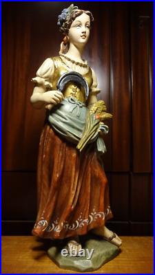 Antique 17 Hand Carved Wood Saint Notburga Female Farmer Farmwife Statue Figure