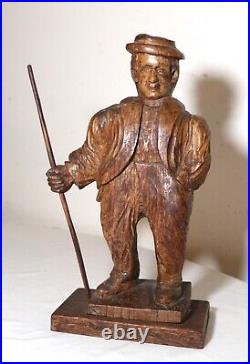 Antique 1751 Folk Art hand carved wood figural Jaeger man sculpture statue