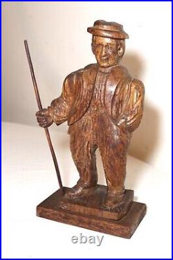 Antique 1751 Folk Art hand carved wood figural Jaeger man sculpture statue