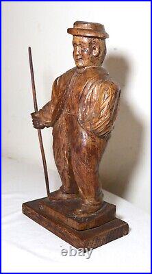 Antique 1751 Folk Art hand carved wood figural Jaeger man sculpture statue