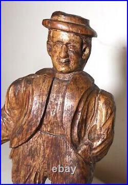 Antique 1751 Folk Art hand carved wood figural Jaeger man sculpture statue