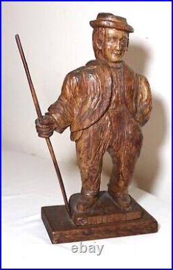 Antique 1751 Folk Art hand carved wood figural Jaeger man sculpture statue