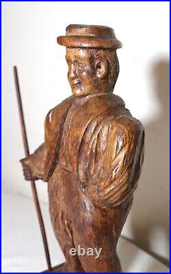 Antique 1751 Folk Art hand carved wood figural Jaeger man sculpture statue