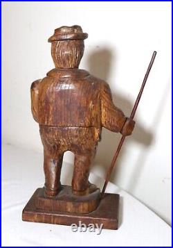 Antique 1751 Folk Art hand carved wood figural Jaeger man sculpture statue