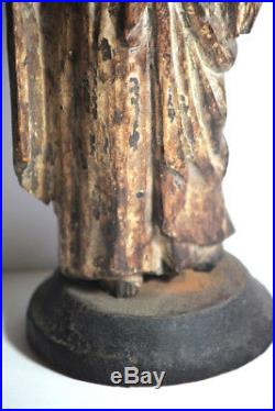 Antique 17th Century Spanish Carved Saint Wood Figure Polychrome Sculpture
